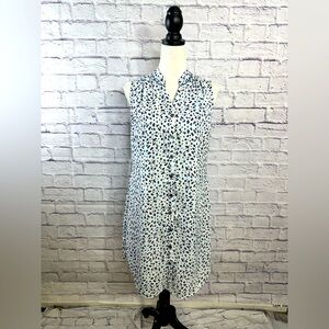 Cabi Sleeveless Button-Down Tunic Top – Blue, Brown & White Animal Print Size‎ S